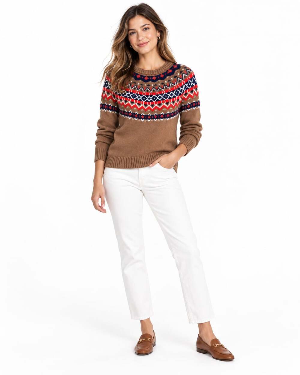 J.Crew Women's Fair Isle 100% Cotton Crewneck Sweater Winter Knit (Size S)
